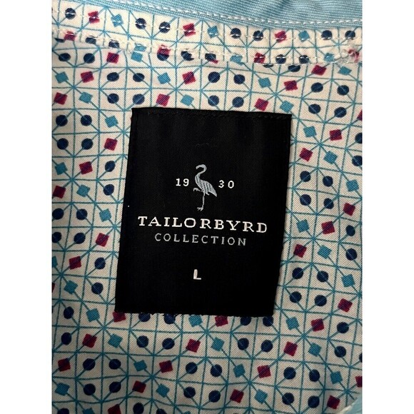 Tailor Byrd Collection Mens Blue Button Up Short Sleeve Shirt Cotton Beach L - Picture 8 of 9